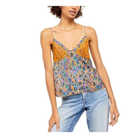 Intimately Free People Gold Purple Printed Lace Little Dreams Cami Size M - Picture 8 of 8